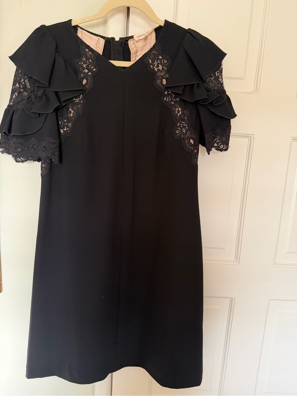 Rebecca Taylor Black Lace Sleeve Ruffle Shift Dress